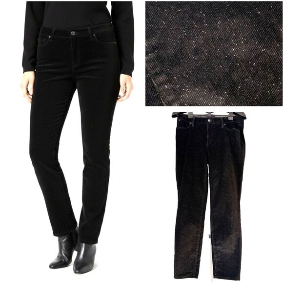 Talbots Pants - Talbots Womens 8 Sparkle Corduroy Pants Black Festive Holiday Straight Leg